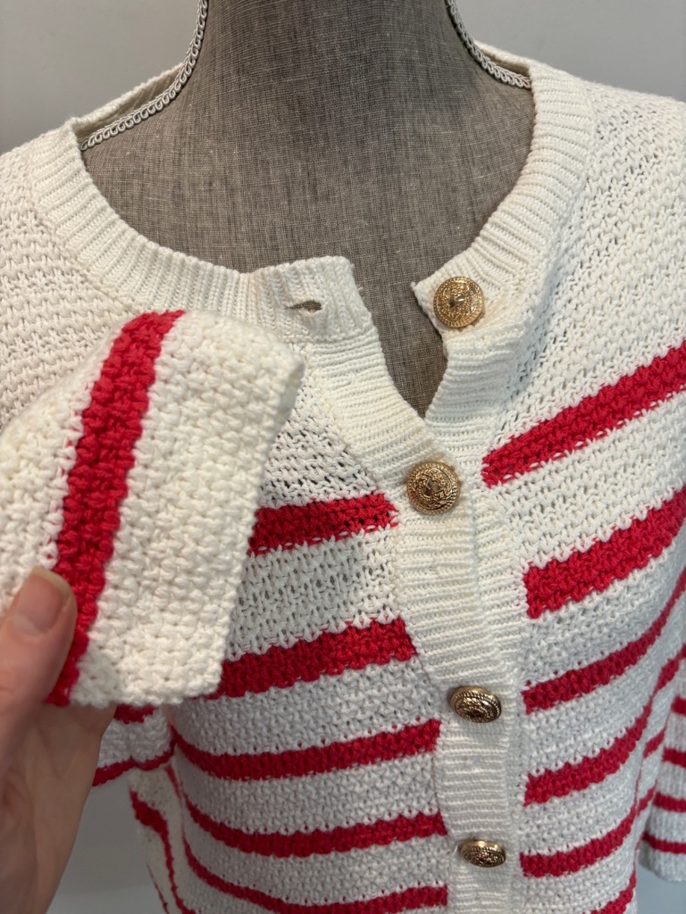 Pink Martini Red & White Striped Button-Front LadyLike Cardigan size small - Picture 7 of 13